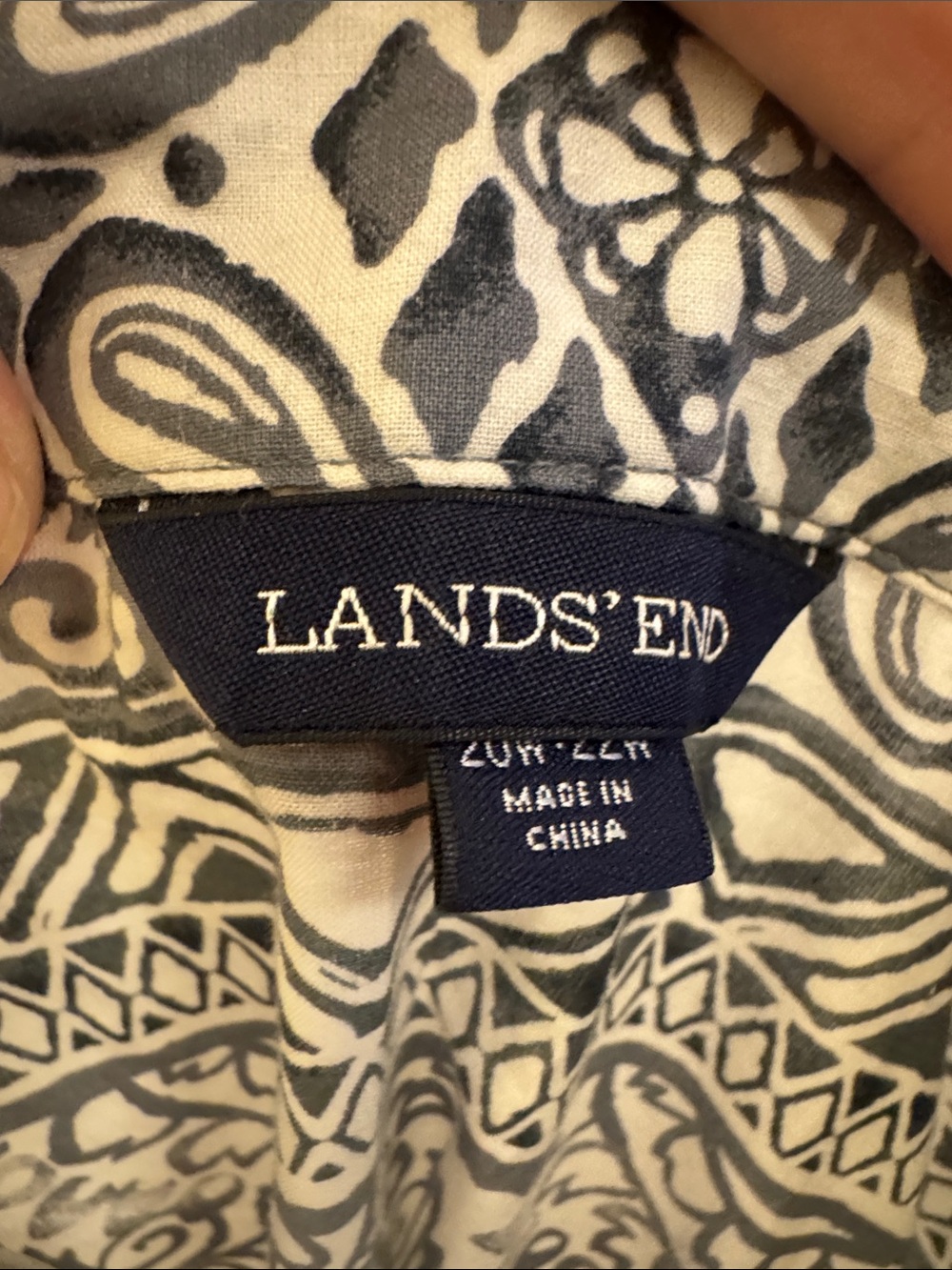 Lands' End White and Navy Paisley V-Neck Swim Coverup - Picture 2 of 8